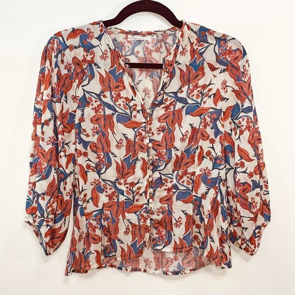 Last Chance! Doen 100% Cotton Floral Gathered Button-Front Blouse XS - Picture 1 of 8
